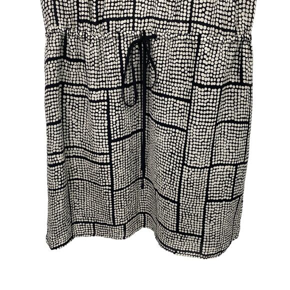 Vince Silk Mini Dress V Neck Blouson Drawstring Waist Black White Polka Dot XS - Picture 4 of 9